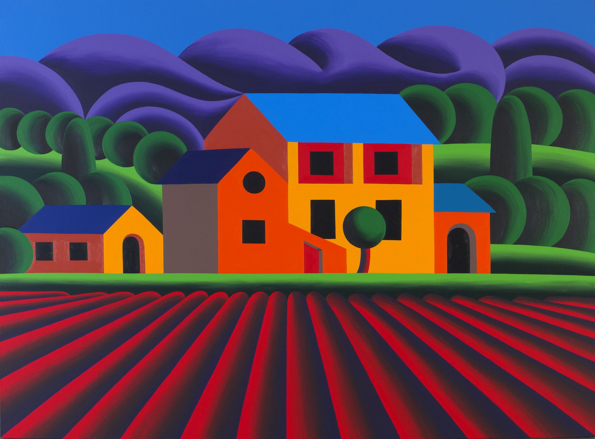Олег Хвостов (Картина, живопись - 
                  190 x 140 см) Пейзаж с домом и полем