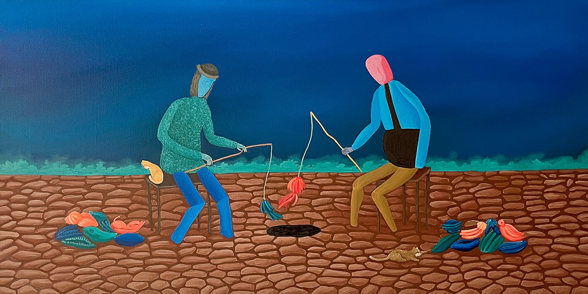 Леша Мелки (Картина, живопись - 
                  80 x 40 см) Ловись рыбка большая и маленькая