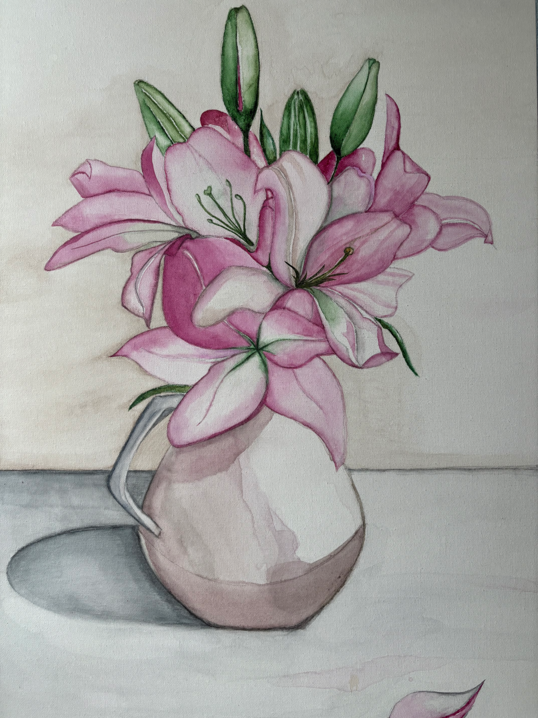 Елена Королева (Авторская графика - 
                  40 x 60 см) Натюрморт с розовыми цветами