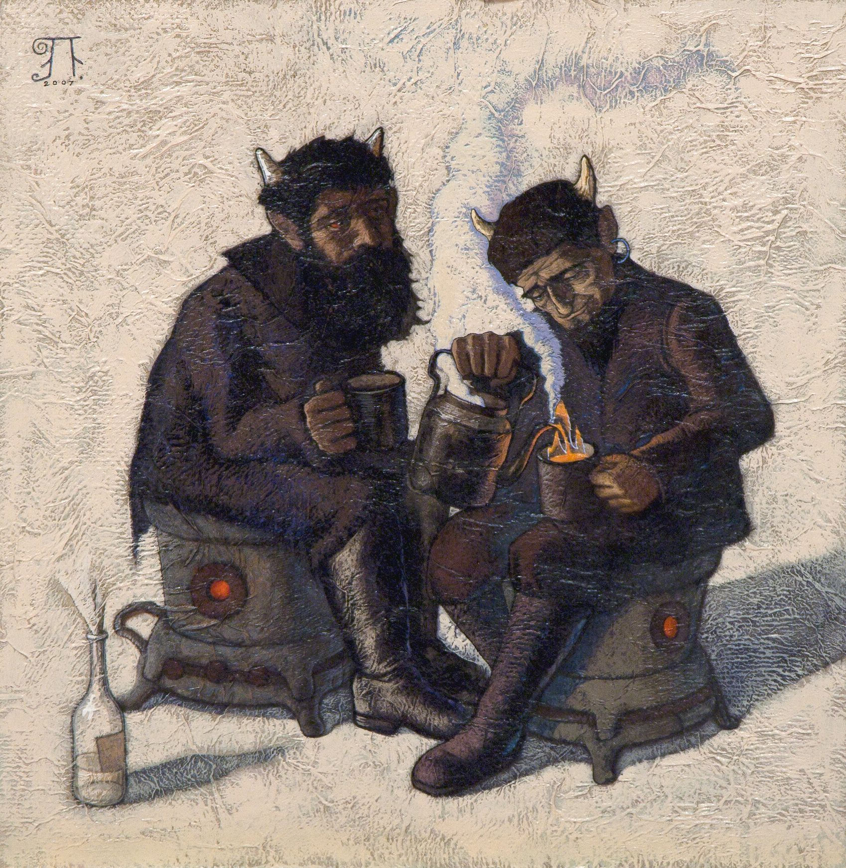 Петр Захаров (Картина, живопись - 
                  40 x 39 см) Любители керосина