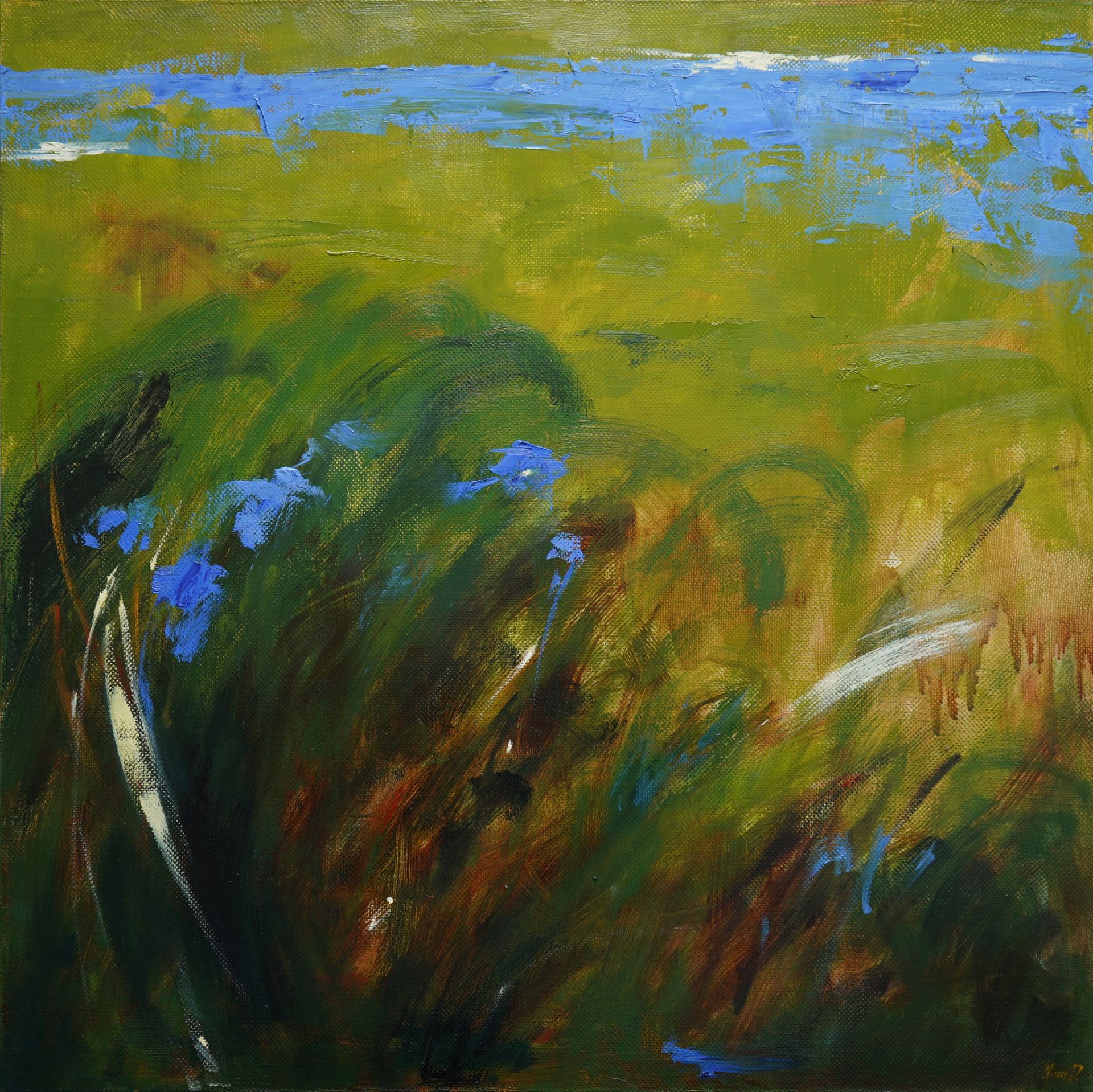 Нина Долгополова (Картина, живопись - 
                  60 x 60 см) Голубое на зеленом