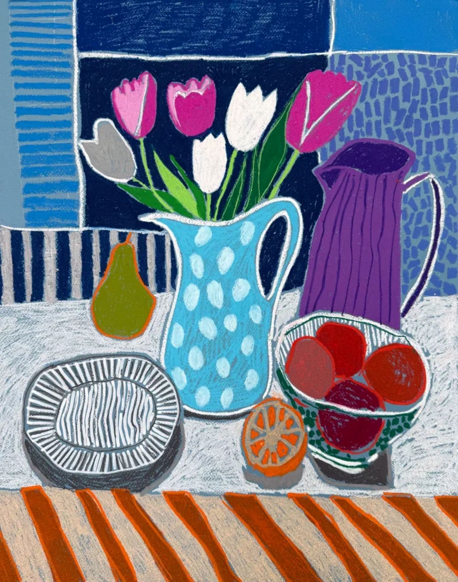 Саша Робинсон (Авторская графика - 
                  50 x 65 см) Тюльпаны в голубой гармонии