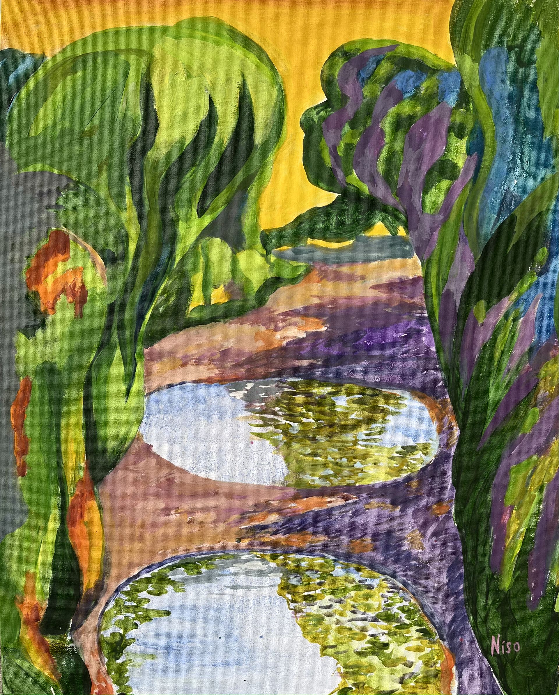 Нисо Атаханова (Авторская графика - 
                  40 x 50 см) Лужи
