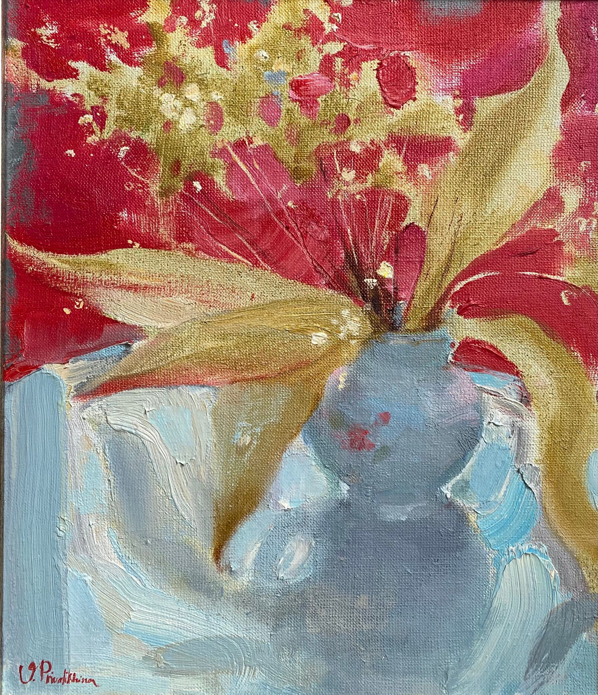 Валерия Привалихина (Картина, живопись - 
                  30 x 35 см) Сухоцветы на красном