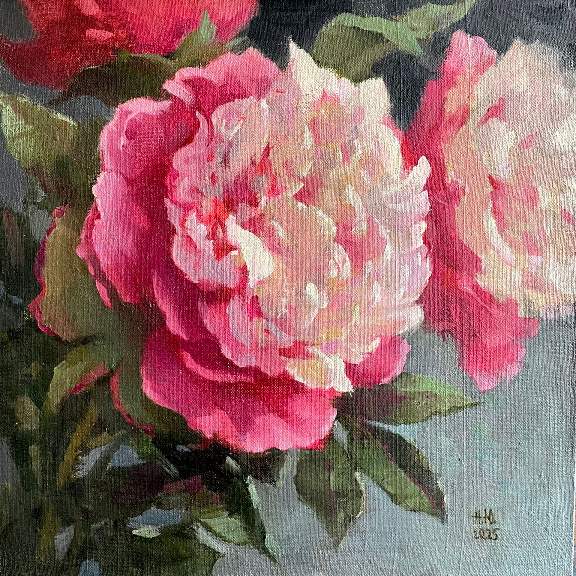 Юлия Непокрытая (Картина, живопись - 
                  40 x 40 см) Пион на сером