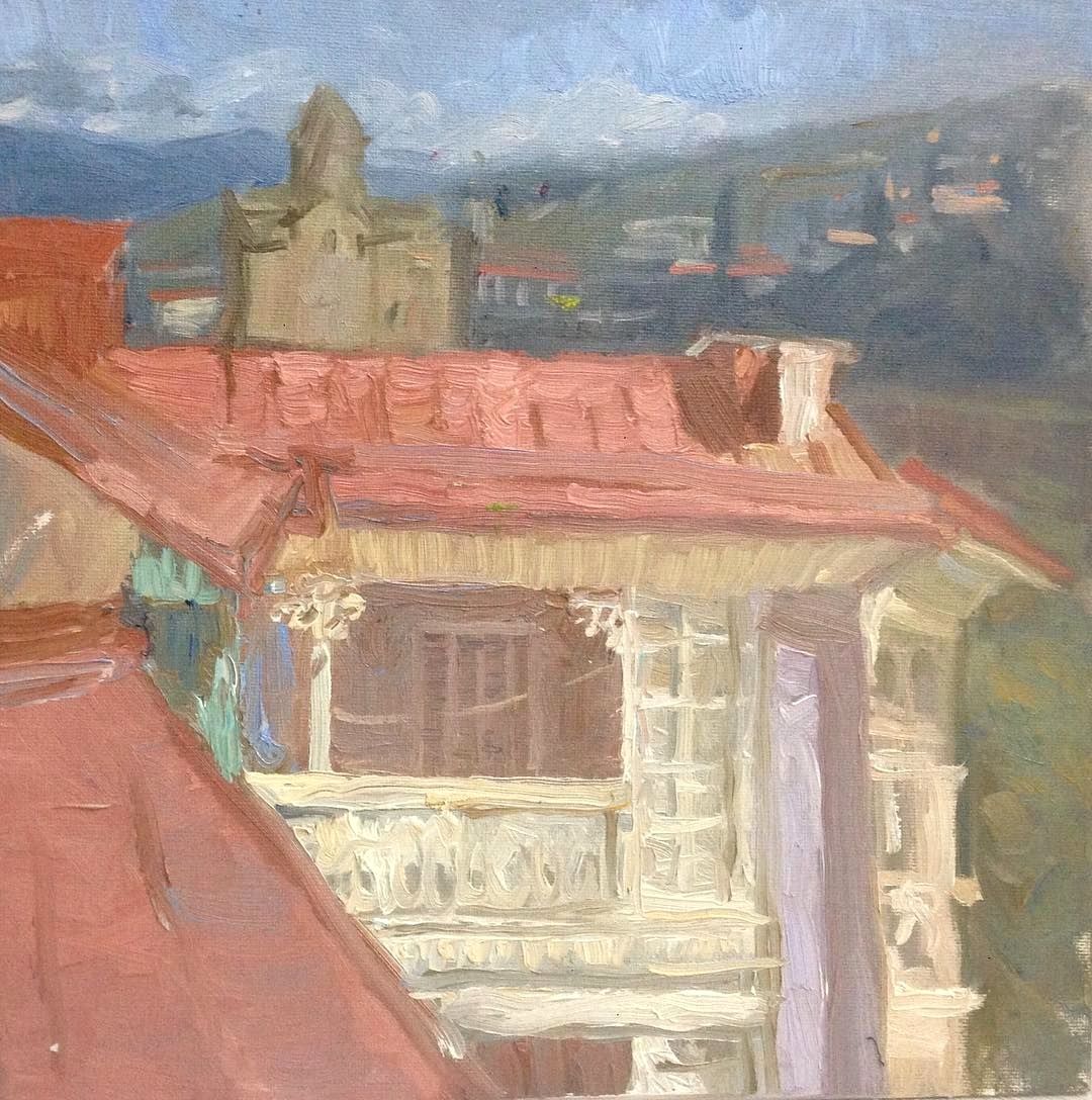 Ольга Семченко (Картина, живопись - 
                  30 x 30 см) Вид на храм