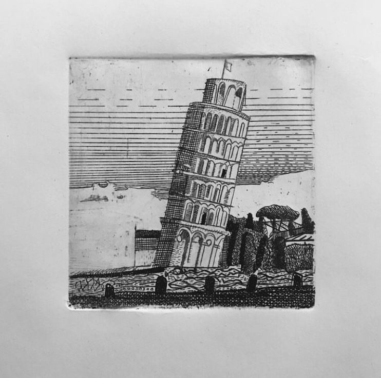 Иван Афонский (Графика печатная - 
                  13 x 13 см) Падающая башня