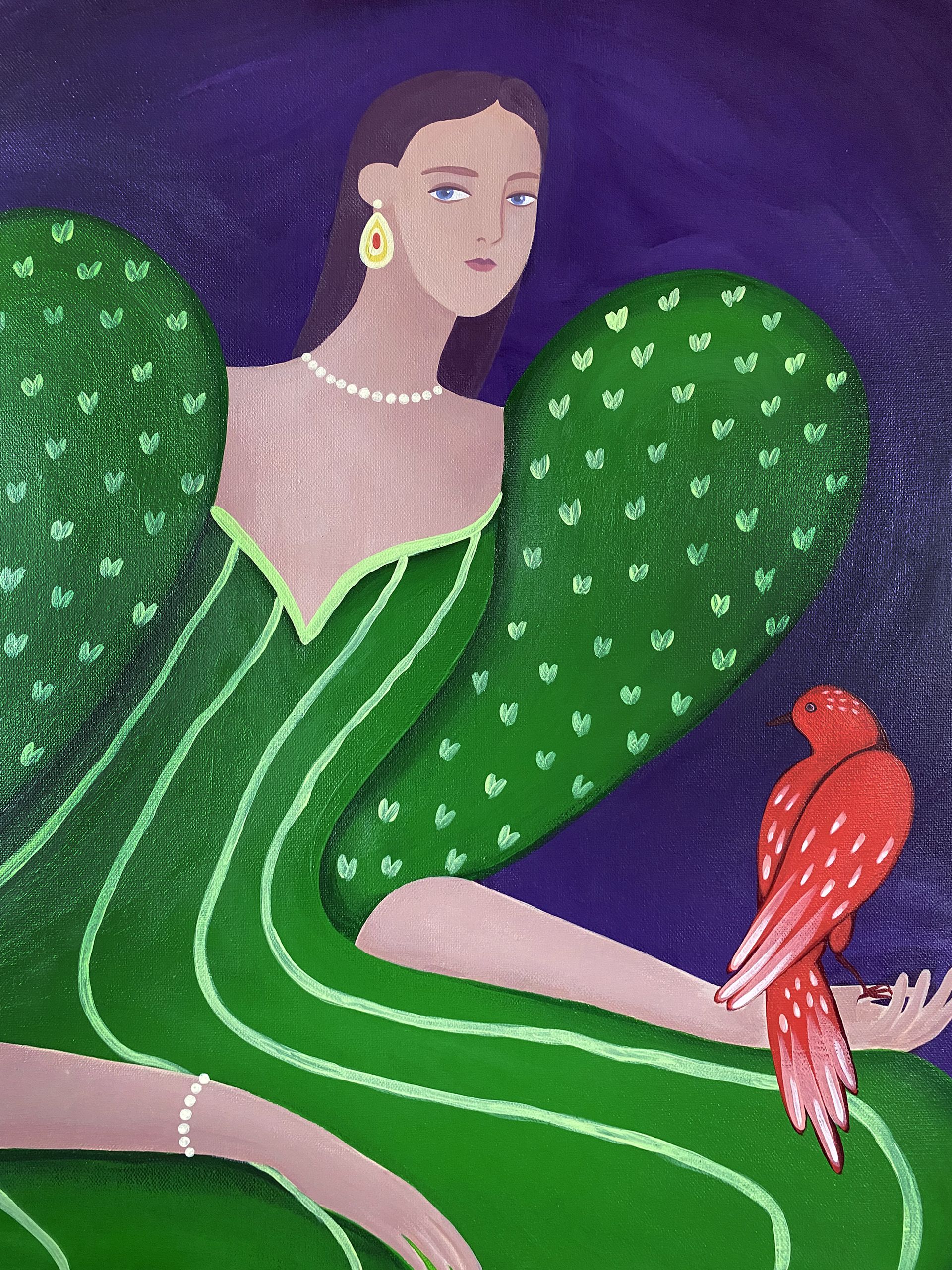 Ксения Хромцова (Картина, живопись - 
                  50 x 60 см) Дама с птицей