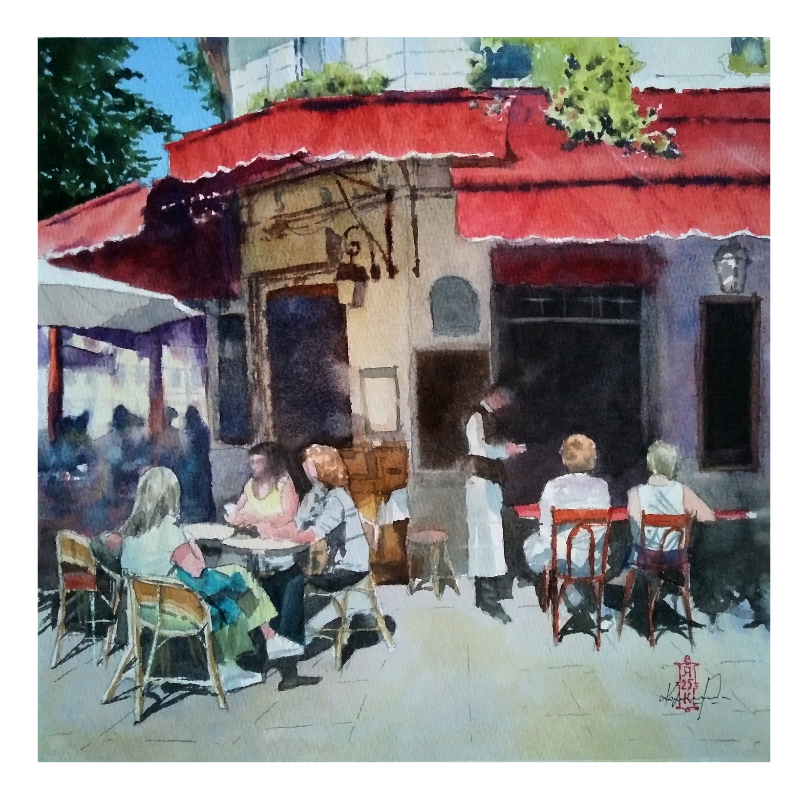 Александр Кормилицын (Авторская графика - 
                  30 x 30 см) В летнем кафе
