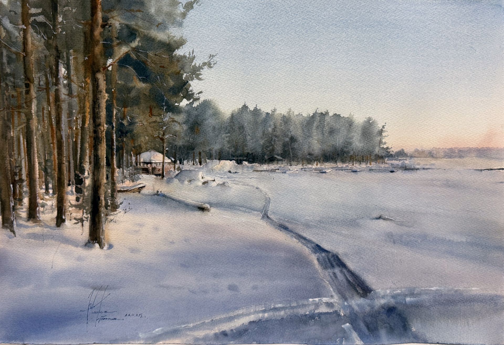 Жанна Губина (Авторская графика - 
                  56 x 38 см) Под снежным покровом