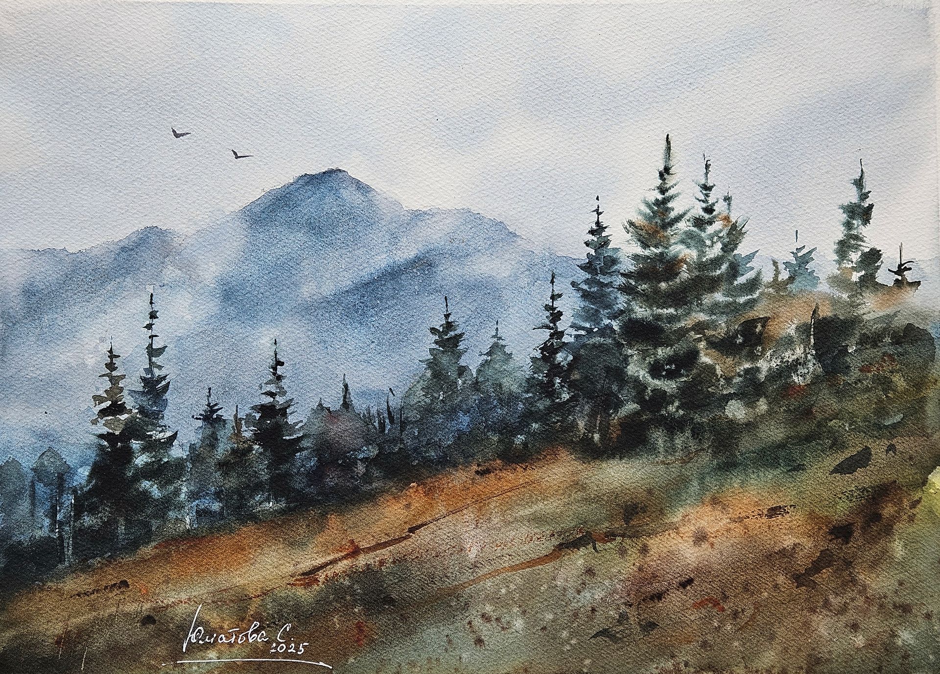 Светлана Юматова (Авторская графика - 
                  35 x 25 см) Июль в Красной Поляне