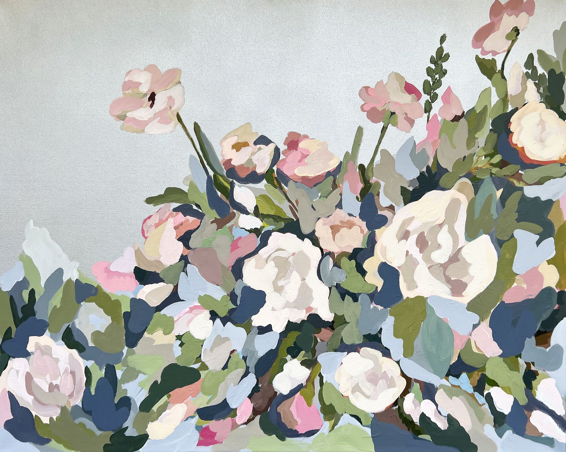 Ольга Змиевец (Картина, живопись - 
                  100 x 80 см) Abstract flowers / silver canvas
