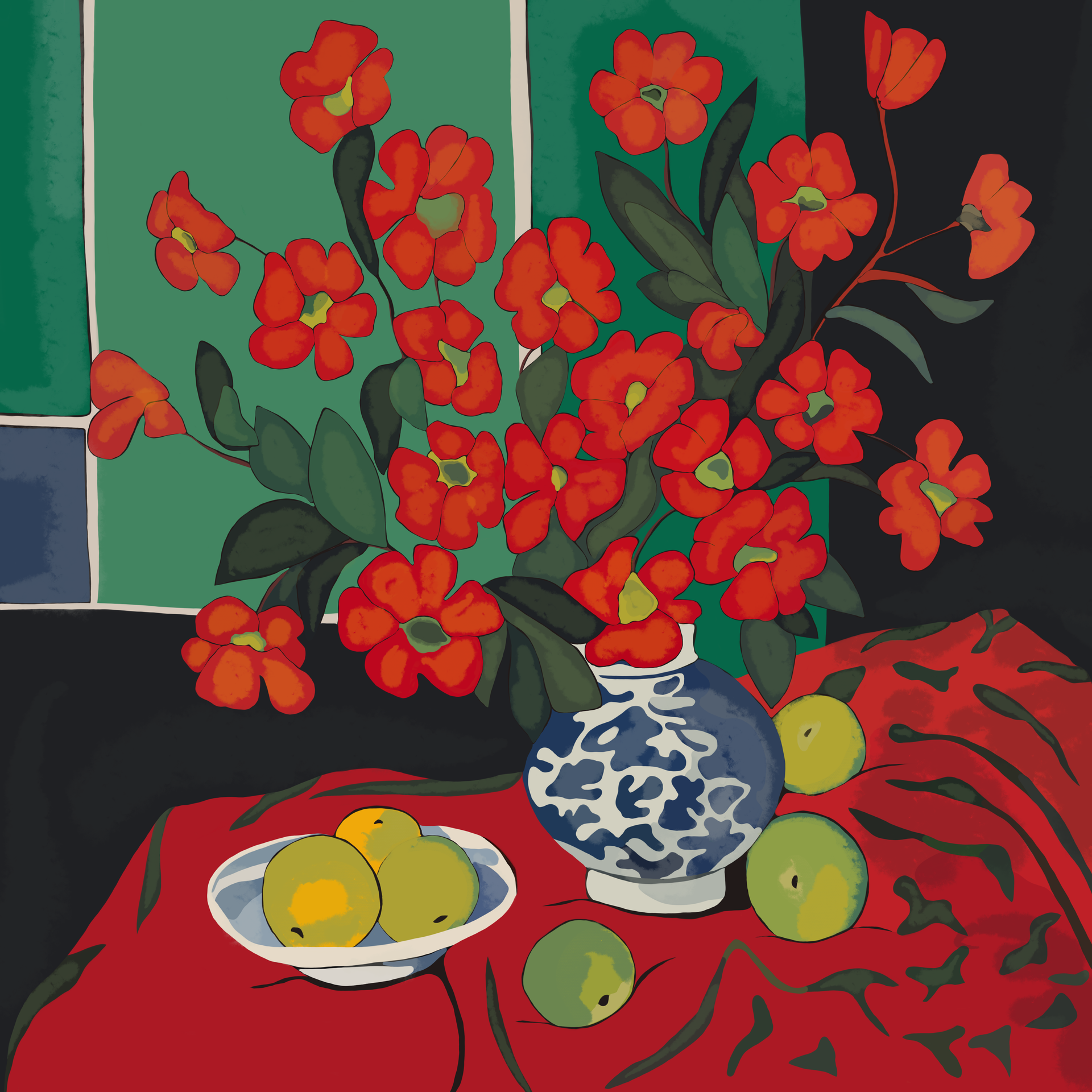 Нина Цориева (Картина, живопись - 
                  70 x 70 см) Красный натюрморт