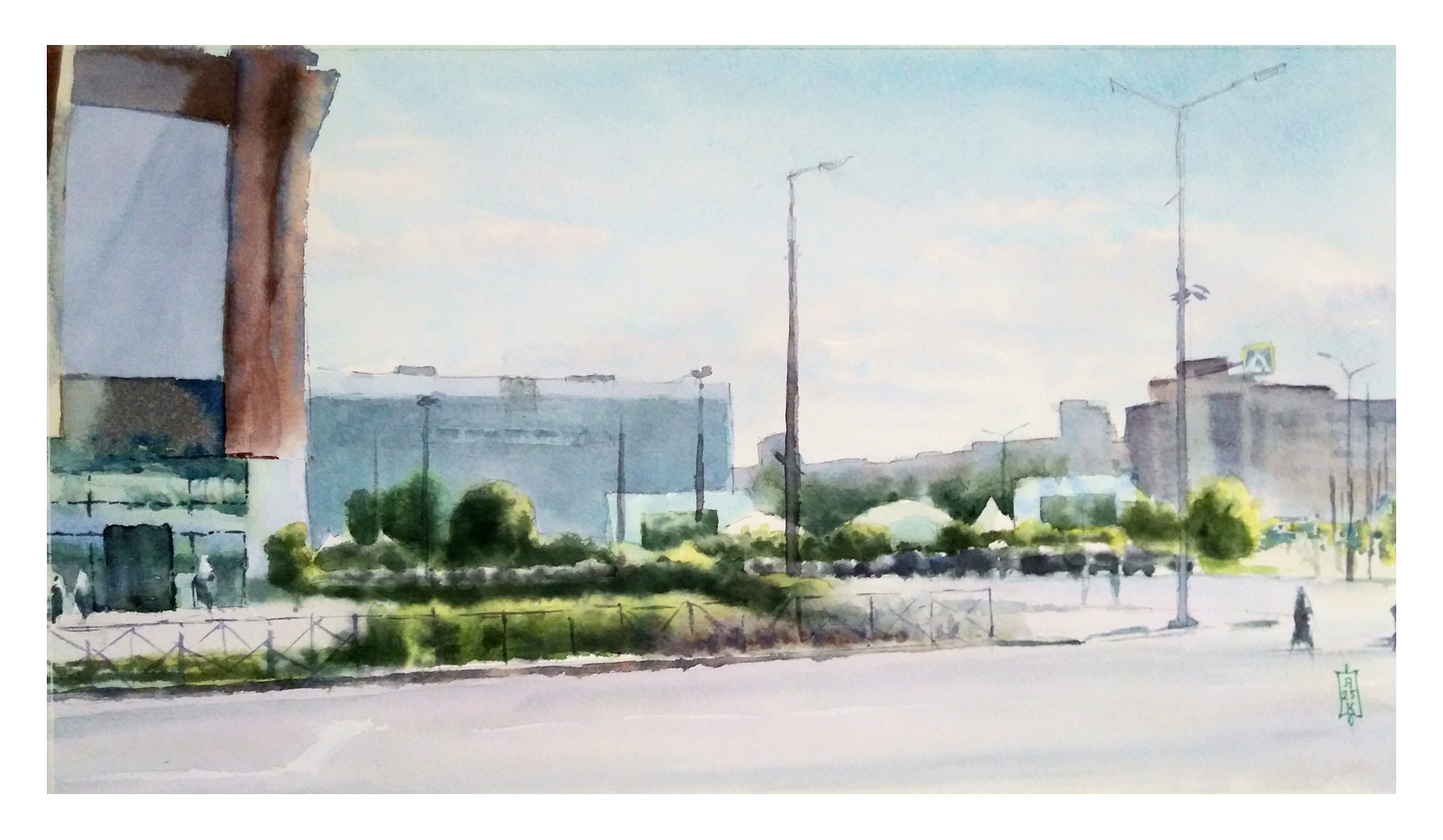 Александр Кормилицын (Авторская графика - 
                  42 x 23.5 см) Городская эспланада. Пермь