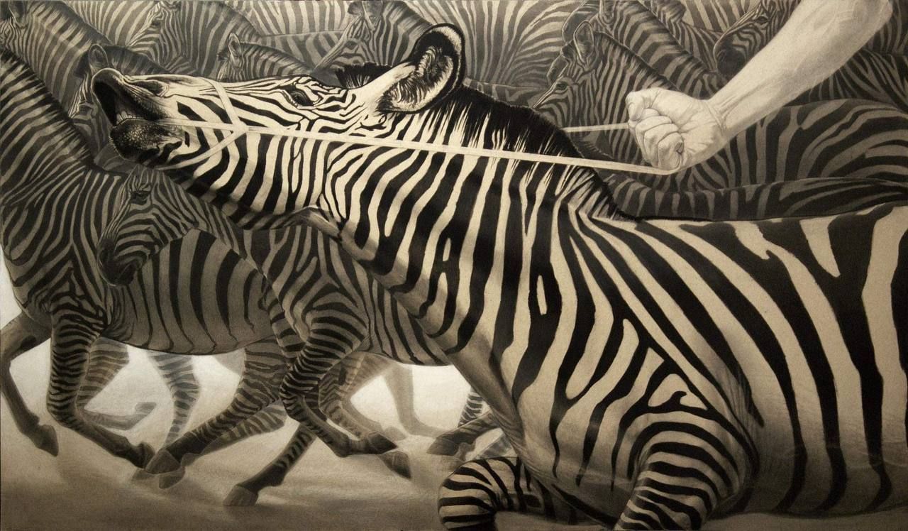 Анастасия Кузнецова-Руф (Авторская графика - 
                  203 x 120 см) Зебры