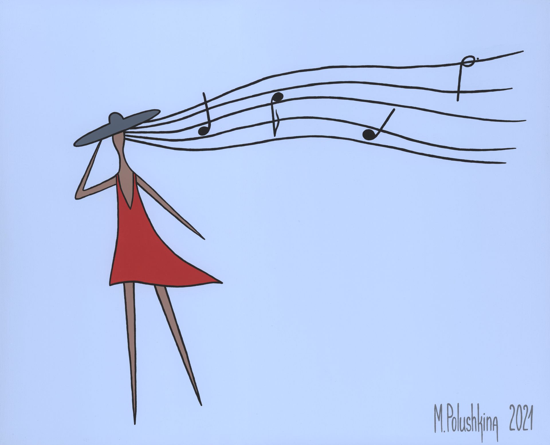 Мария Полушкина (Картина, живопись - 
                  50 x 40 см) Придерживая шляпу, чтобы она не улетела от ветра