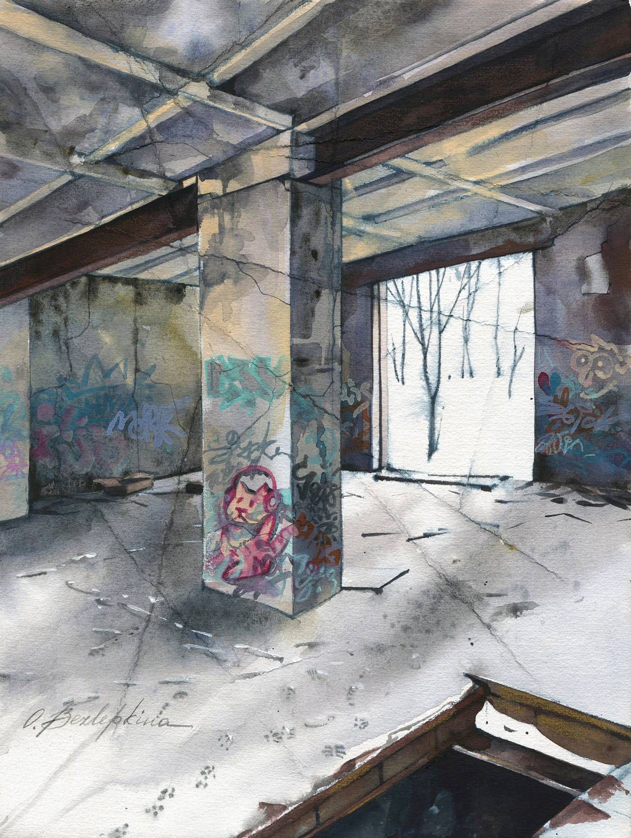 Ольга Безлепкина (Авторская графика - 
                  30 x 40 см) Стены 5