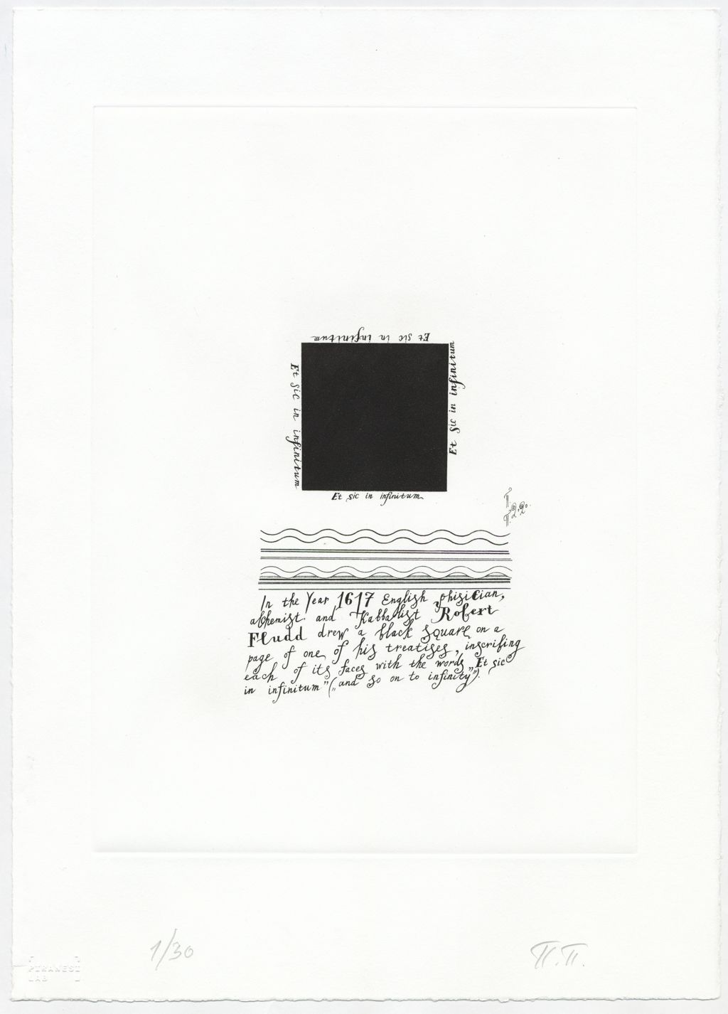 Павел Пепперштейн (Графика печатная - 
                  35 x 50 см) Черный квадрат Роберта Фладда II