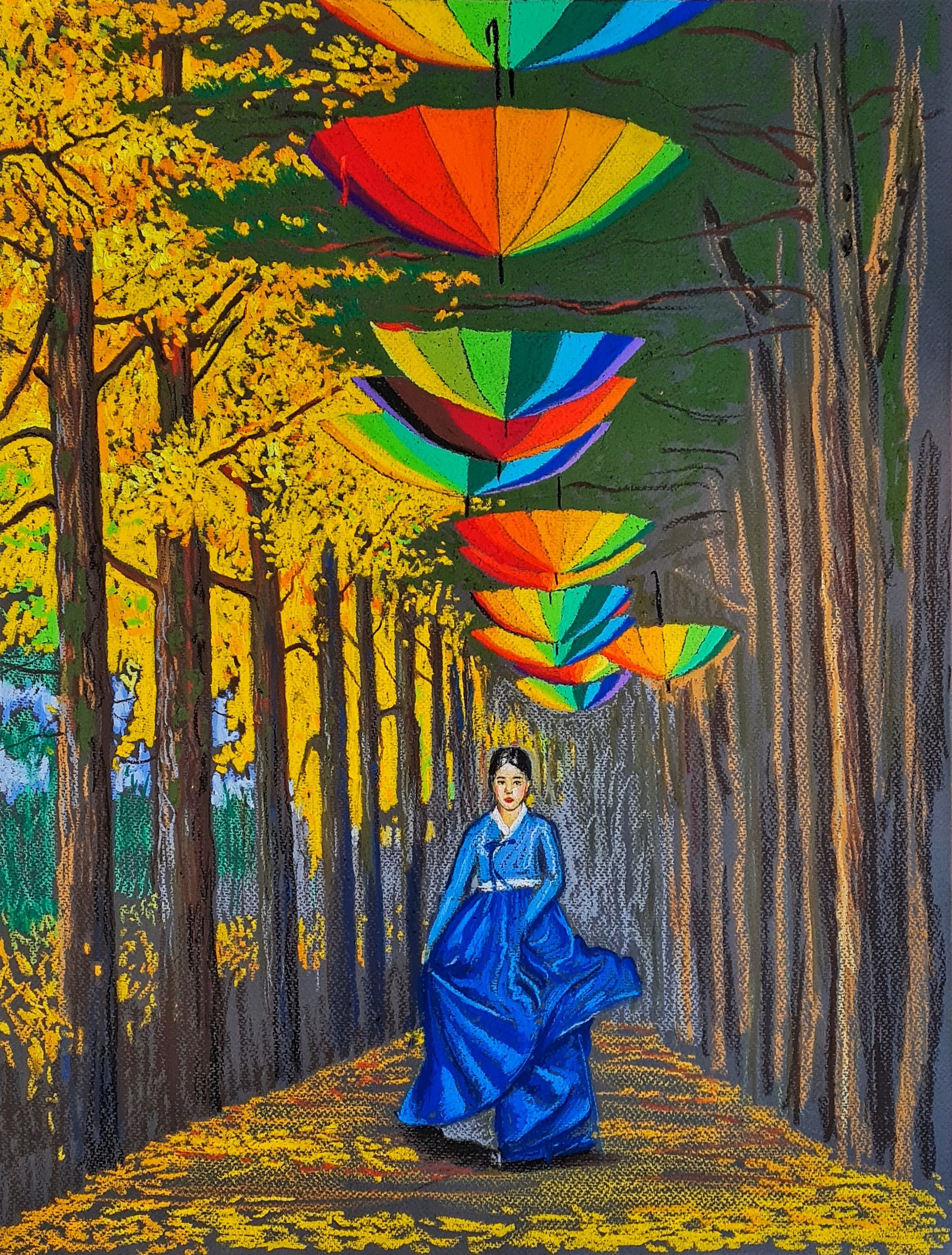 Анастасия Нестерова (Авторская графика - 
                  46 x 61 см) Прогулка в парке Острова Намисом. Корея