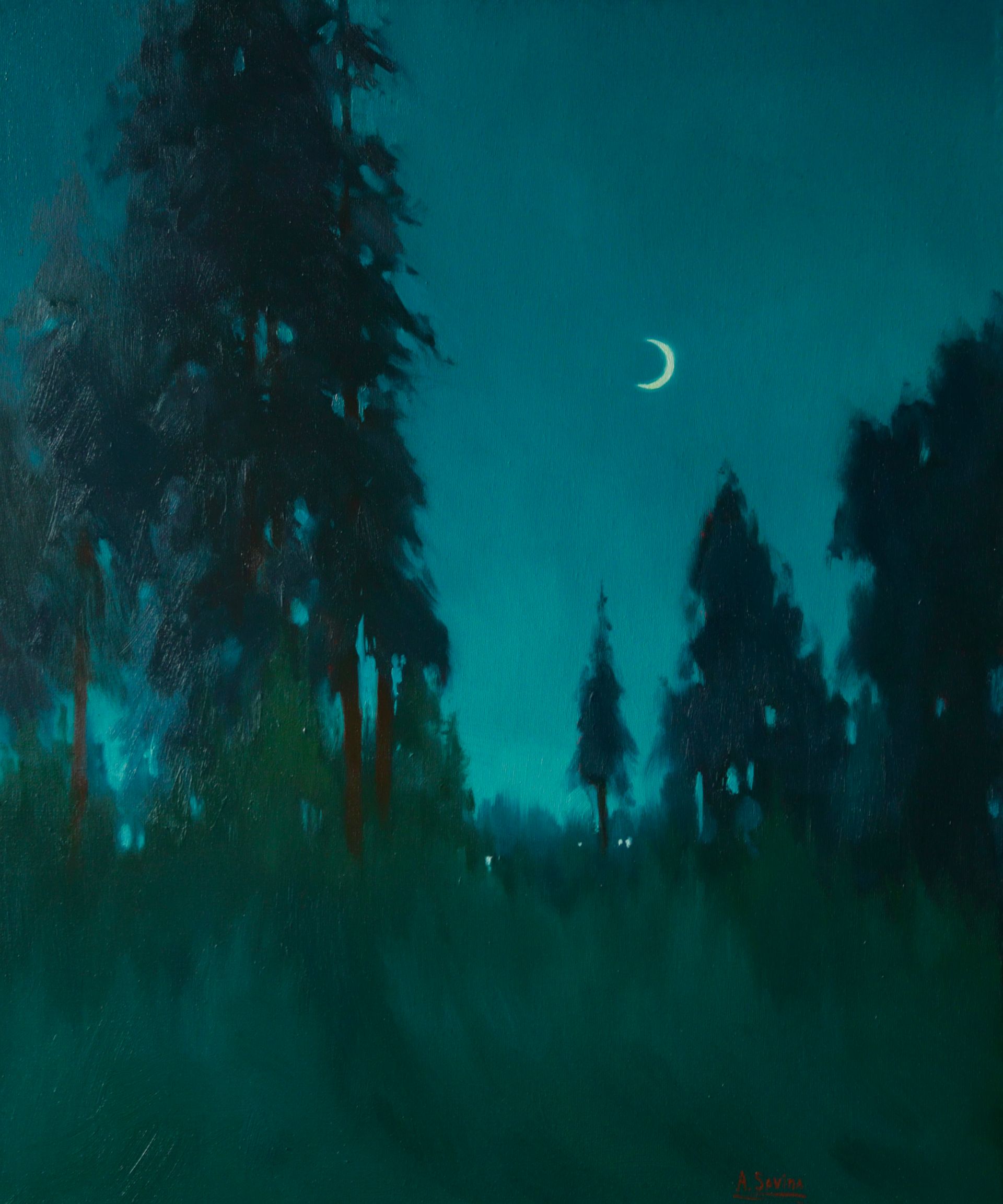 Александра Савина (Картина, живопись - 
                  50 x 60 см) Загляделся на луну