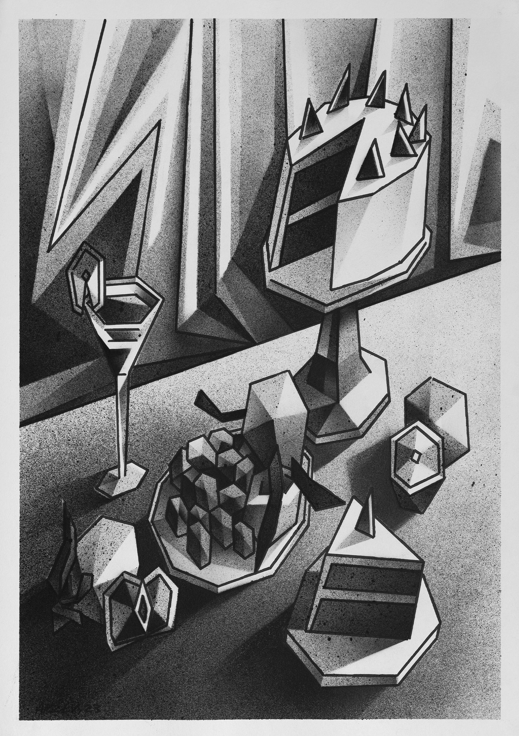 Александр Козлов (Авторская графика - 
                  59.4 x 84.1 см) №409 — Натюрморт с тортом