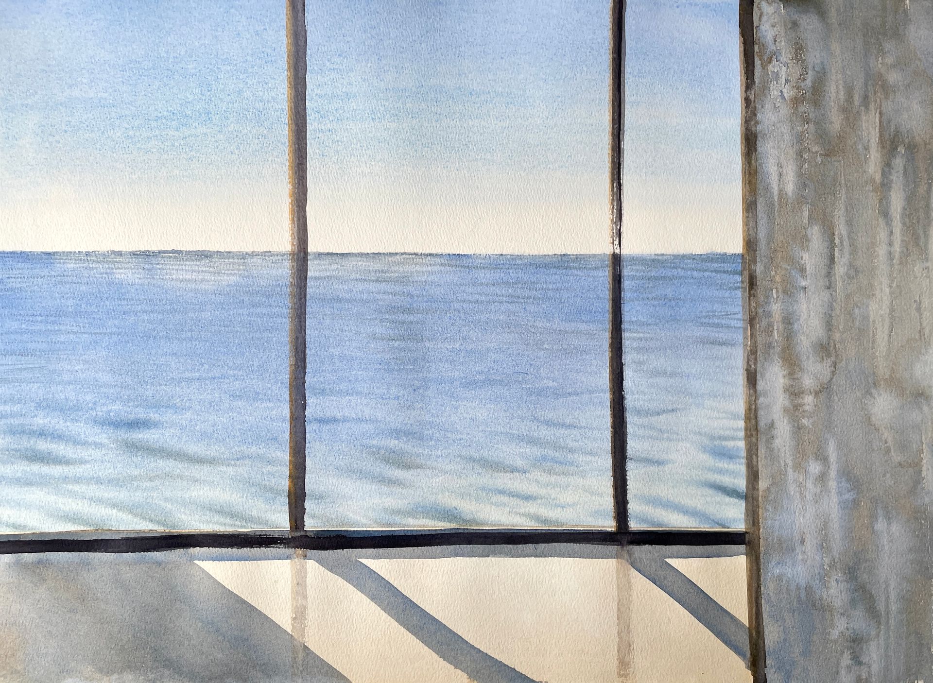 Юлия Третьякова (Авторская графика - 
                  54 x 38 см) Вид на море из лифта