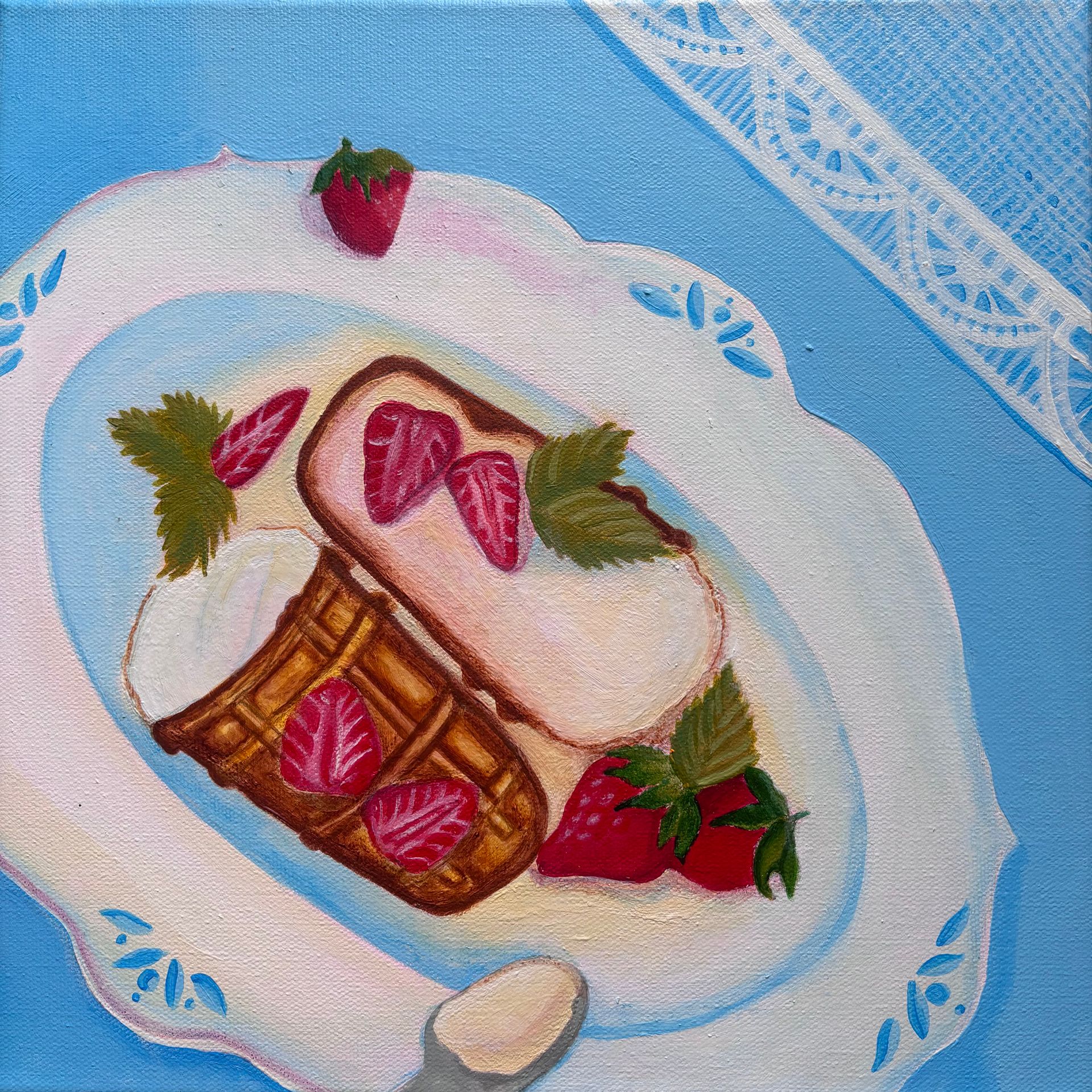 Елена Королева (Картина, живопись - 
                  30 x 30 см) Натюрморт с мороженым и клубникой