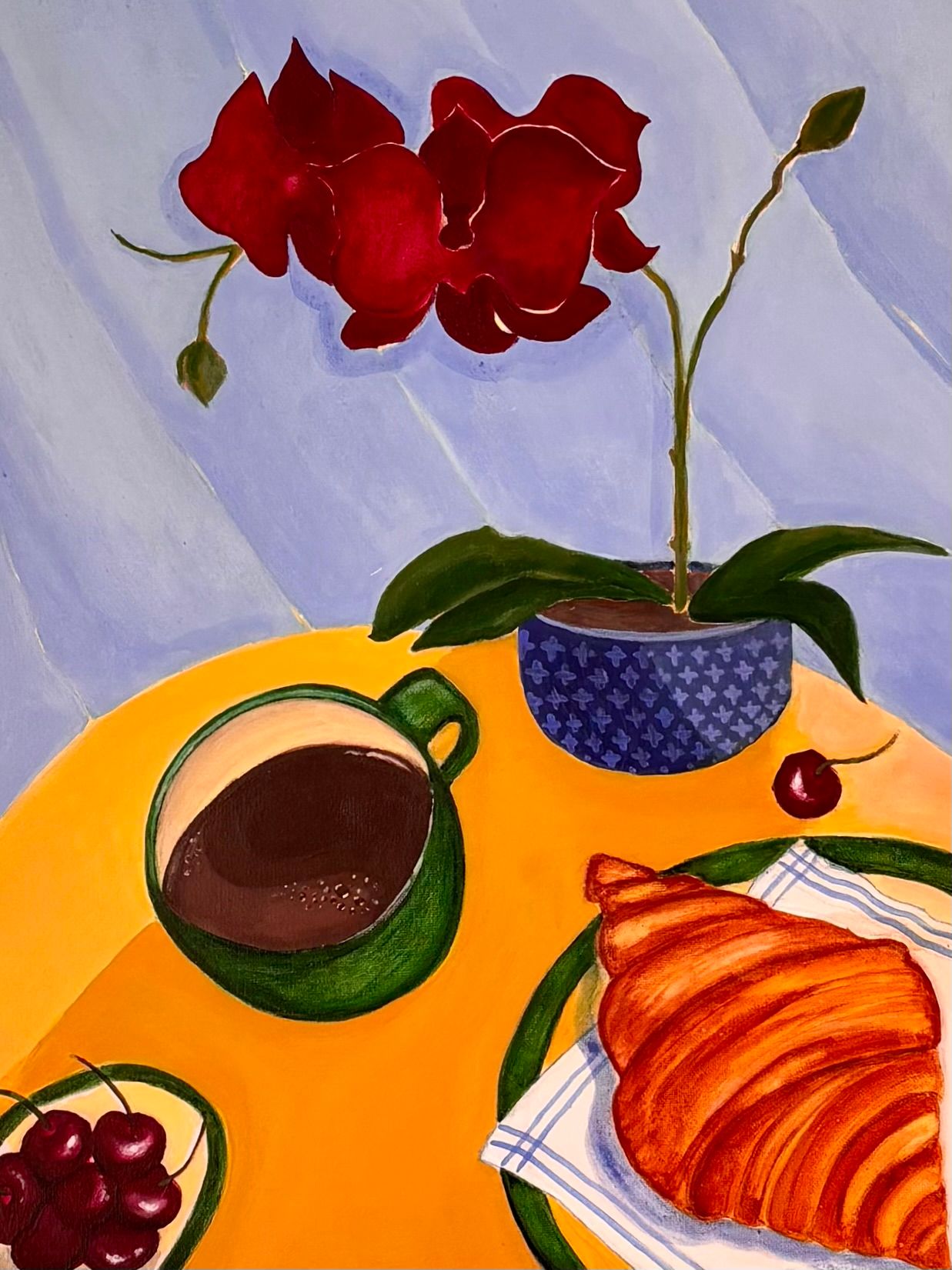 Елена Королева (Картина, живопись - 
                  40 x 50 см) Натюрморт с круассаном