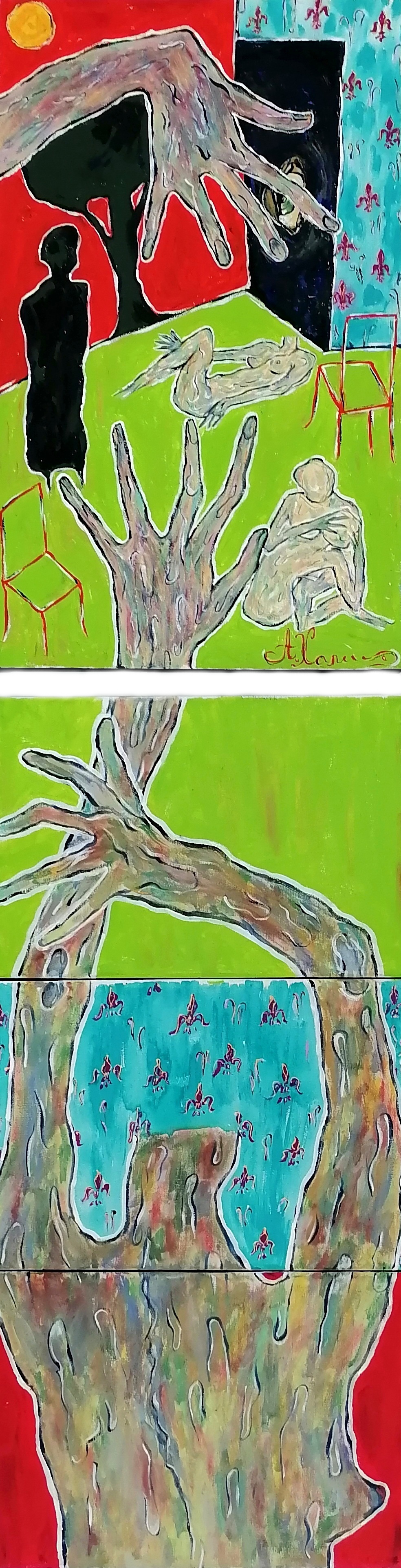 Александра Халипская (Картина, живопись - 
                  30 x 110 см) Квадриптих "Время истекло"