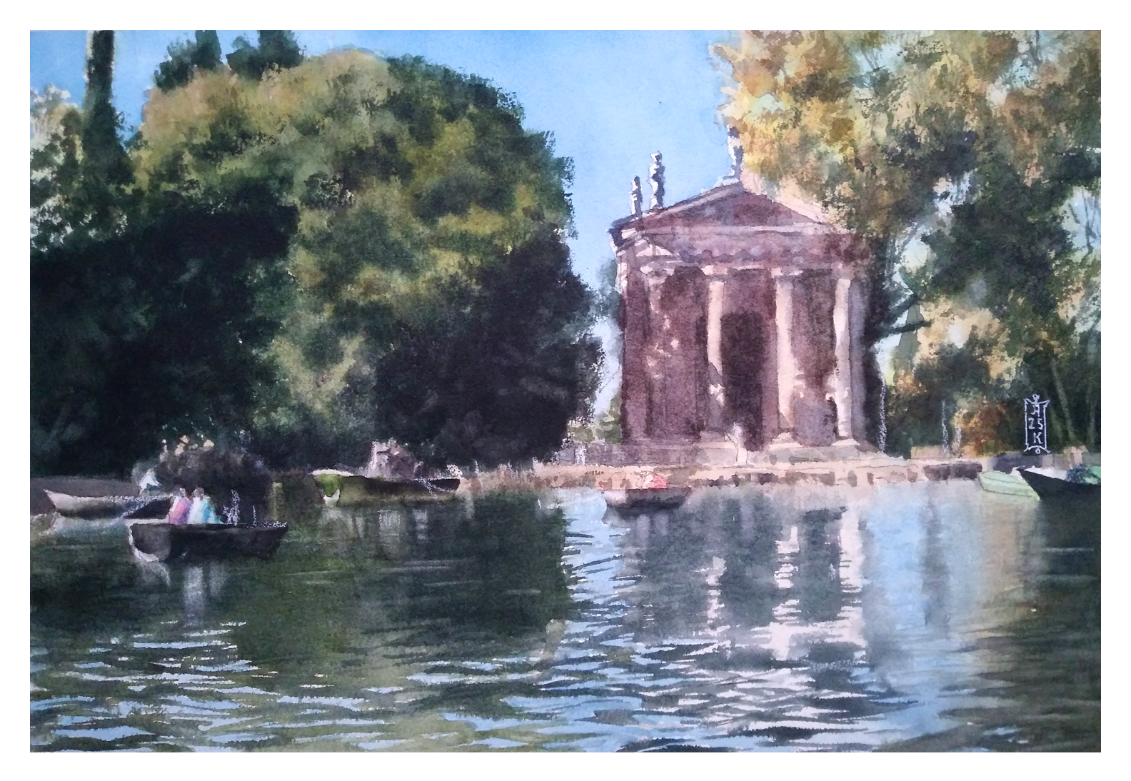 Александр Кормилицын (Графика цифровая (принты) - 
                  37.5 x 25.5 см) Катание на лодочках у храма Асклепия (авторский принт)