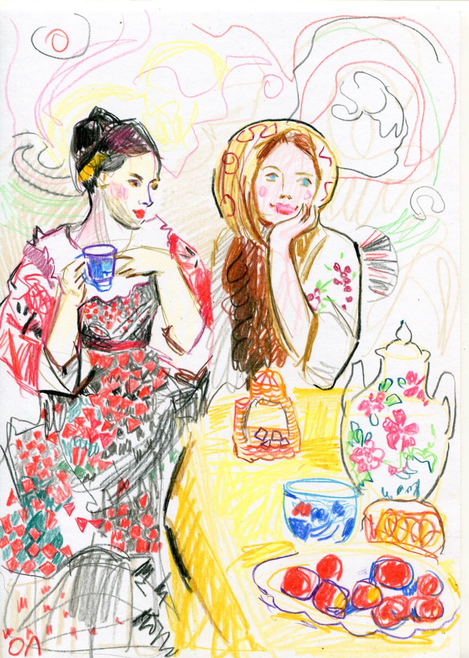 Олеся Лишаева (Авторская графика - 
                  21 x 30 см) Чай. Опять о нем же, все сложно