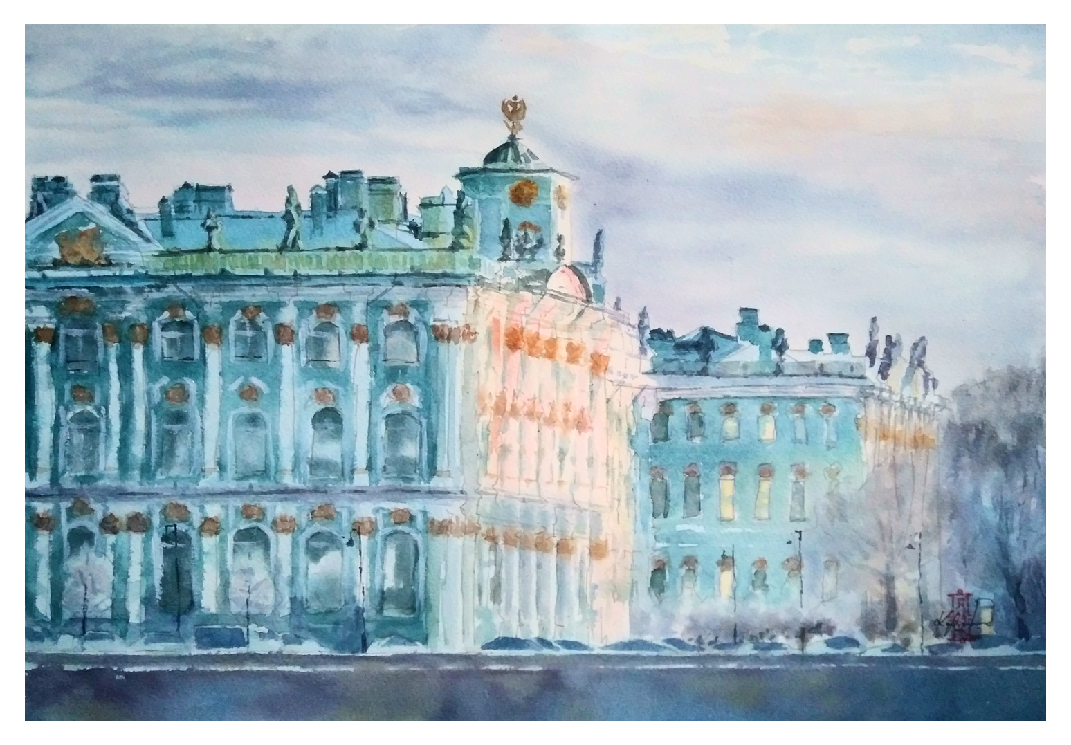 Александр Кормилицын (Авторская графика - 
                  42 x 30 см) Уединение среди миллионов. Зимний морозный день