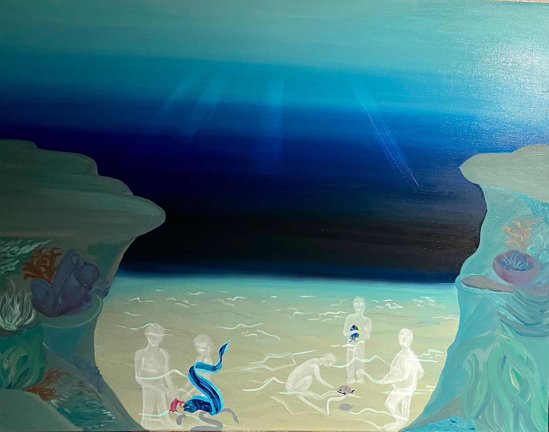 Елизавета Полицина (Картина, живопись - 
                  110 x 90 см) Духи кораллового рифа выгуливают рыб
