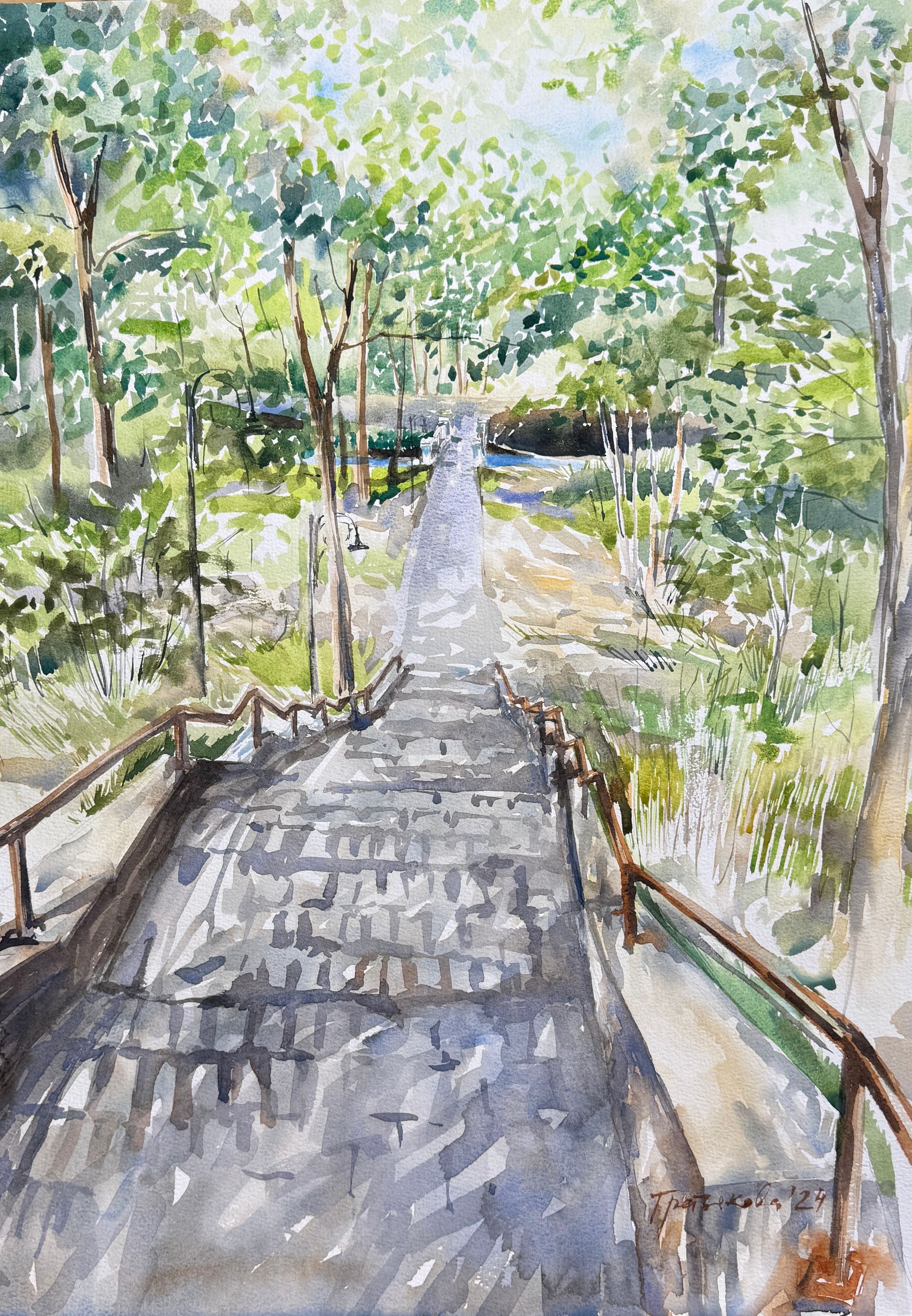 Юлия Третьякова (Авторская графика - 
                  38 x 54 см) В парке. Калининград