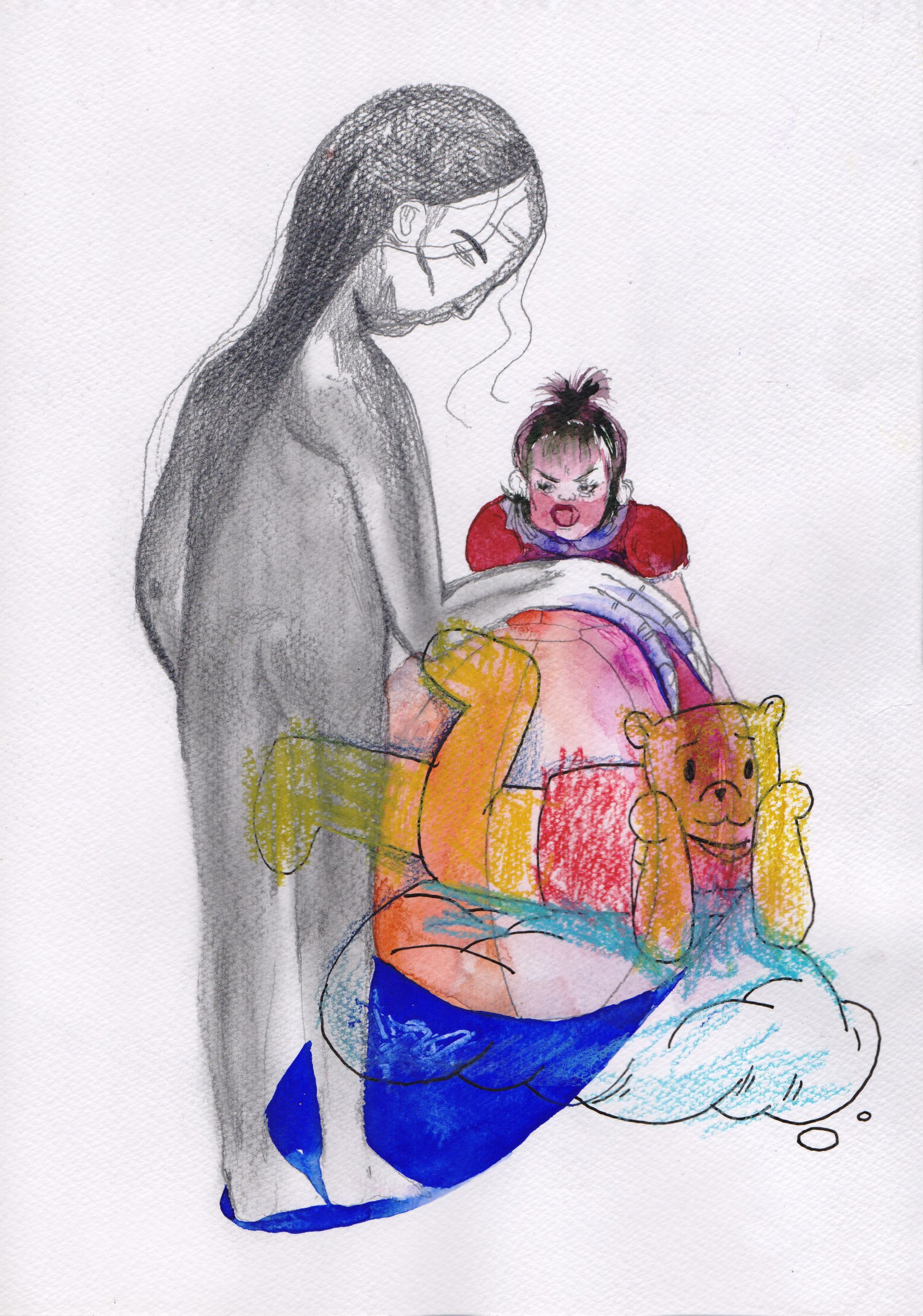 Оля Душкина (Авторская графика - 
                  21 x 29.7 см) Про мячик, медвежонка и 22 прошедших года