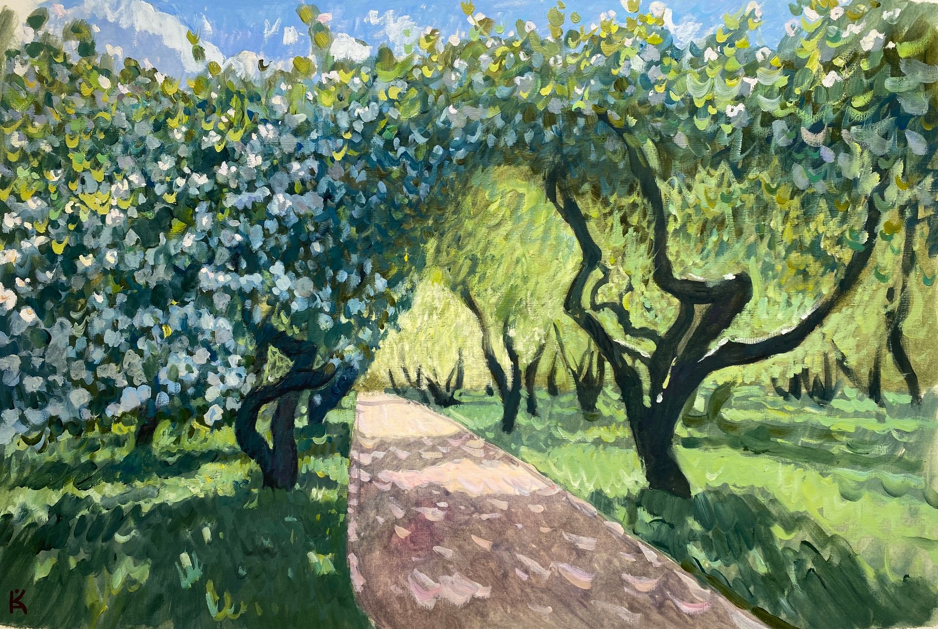 Алексей Кротов (Авторская графика - 
                  50 x 33 см) Цветущий яблоневый сад. Коломенское