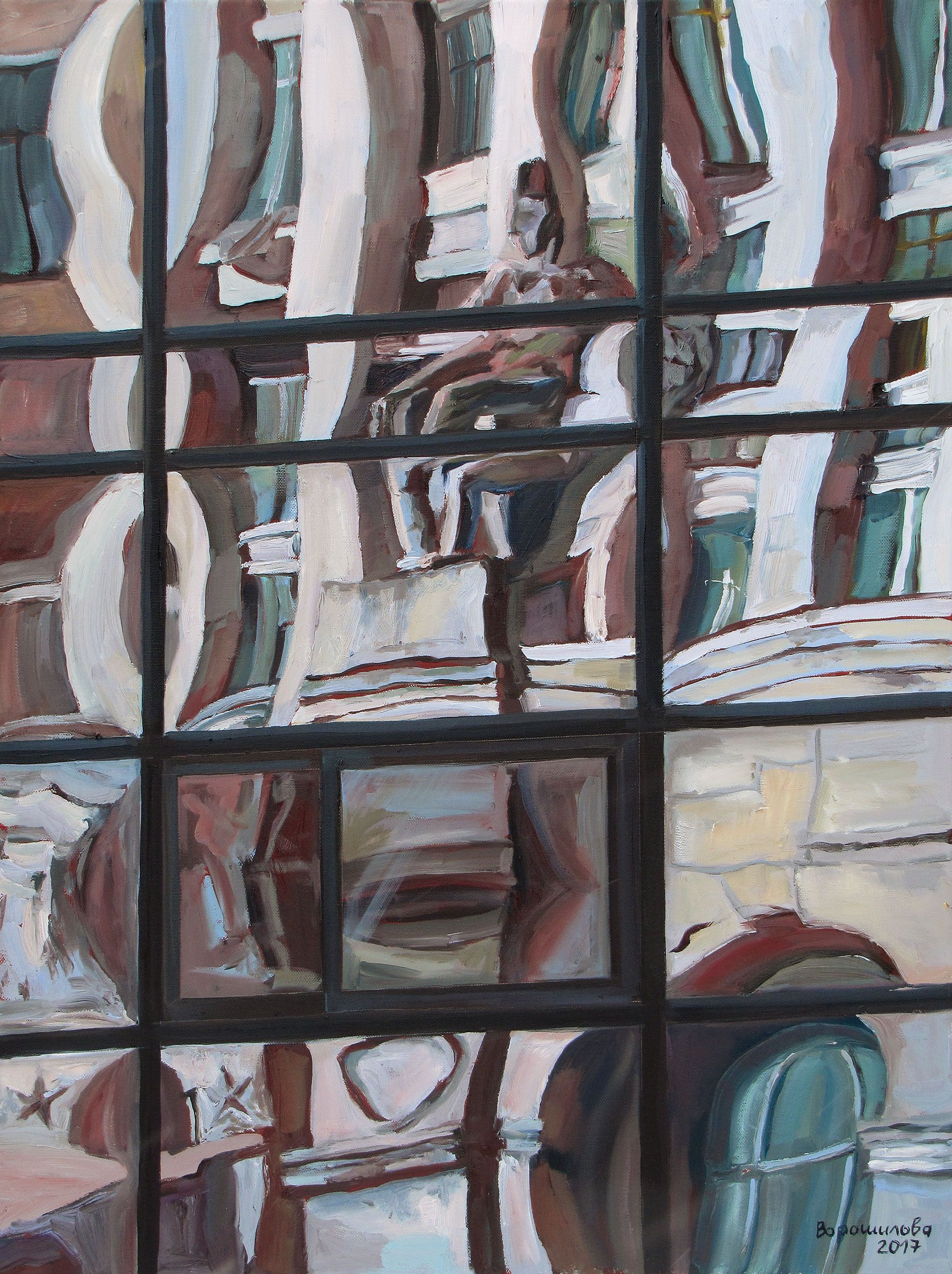 Наталия Ворошилова (Картина, живопись - 
                  60 x 80 см) Отражение. Высотка на Баррикадной. 2
