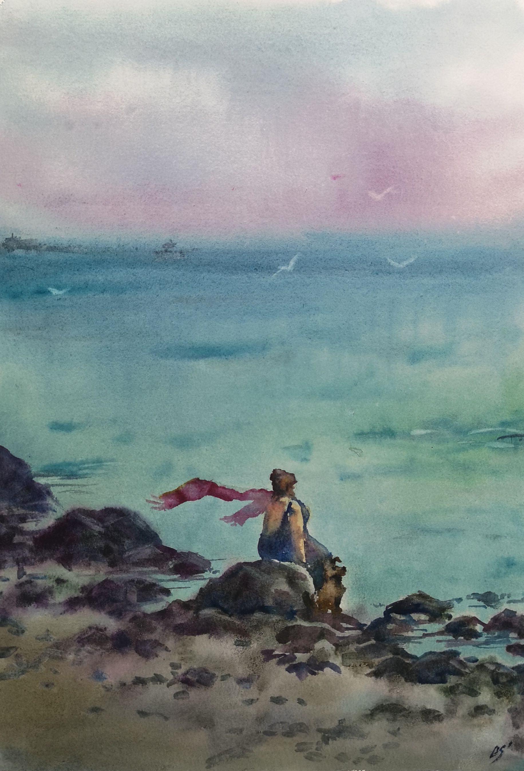 Елена Санина (Авторская графика - 
                  27 x 39 см) Дама с собачкой
