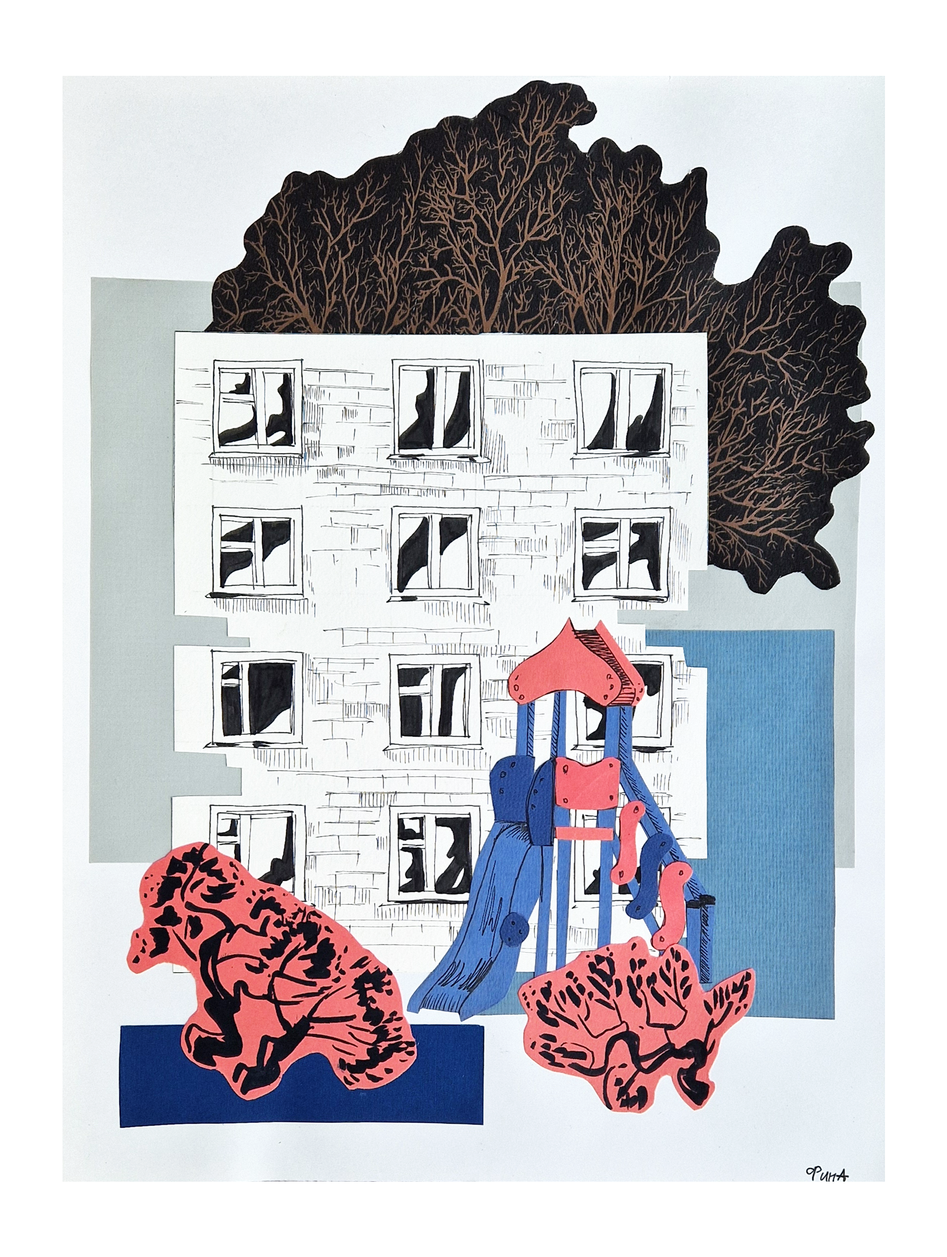 Валерия Финина (Коллаж / ассамбляж - 
                  30 x 40 см) Двор №3