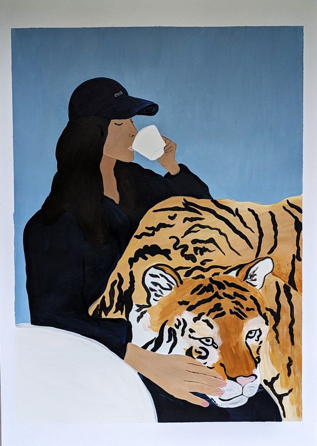 Анастасия Богданова (Авторская графика - 
                  42 x 59.4 см) Тигр, который пришел выпить чаю