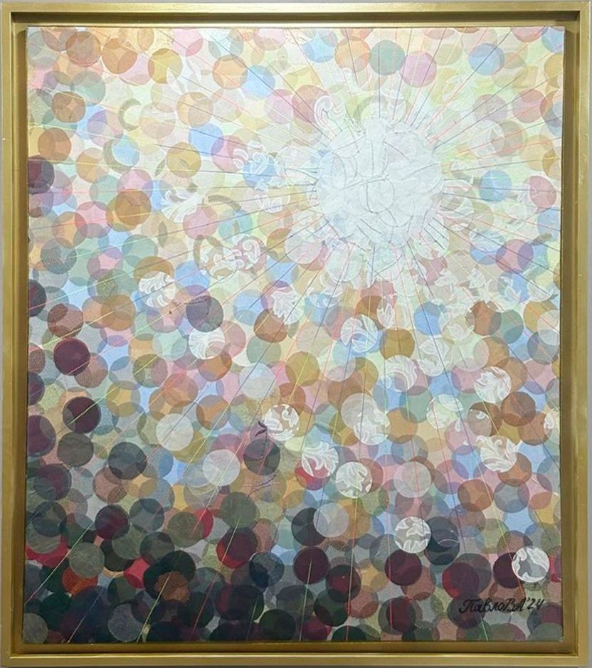 Виктория Павлова (Коллаж / ассамбляж - 
                  80 x 90 см) Текстильное панно ИДУ НА СВЕТ