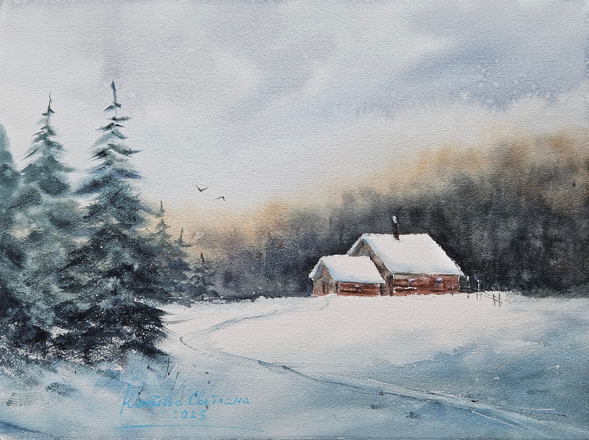 Светлана Юматова (Авторская графика - 
                  37 x 28 см) Январский лес