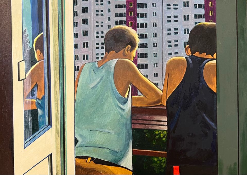 Лена Запрудских (Картина, живопись - 
                  70 x 50 см) Пацаны на балконе