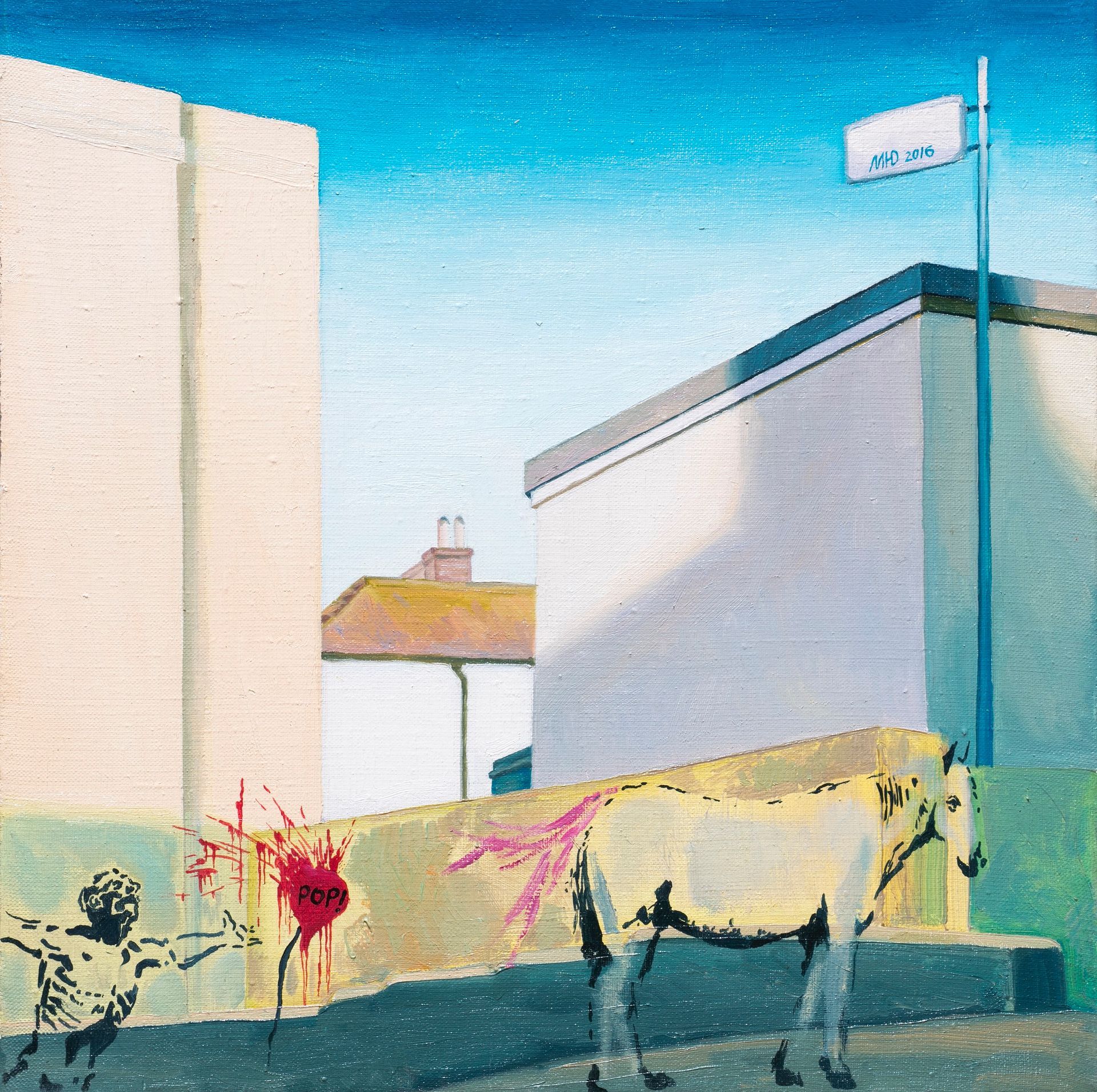 Юлия Малинина (Картина, живопись - 
                  40 x 40 см) Белая лошадь, розовый хвост