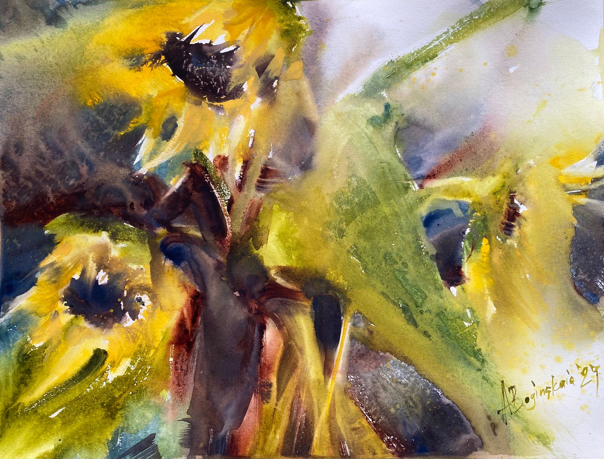 Анна Богинская (Авторская графика - 
                  40 x 30 см) Подсолнухи