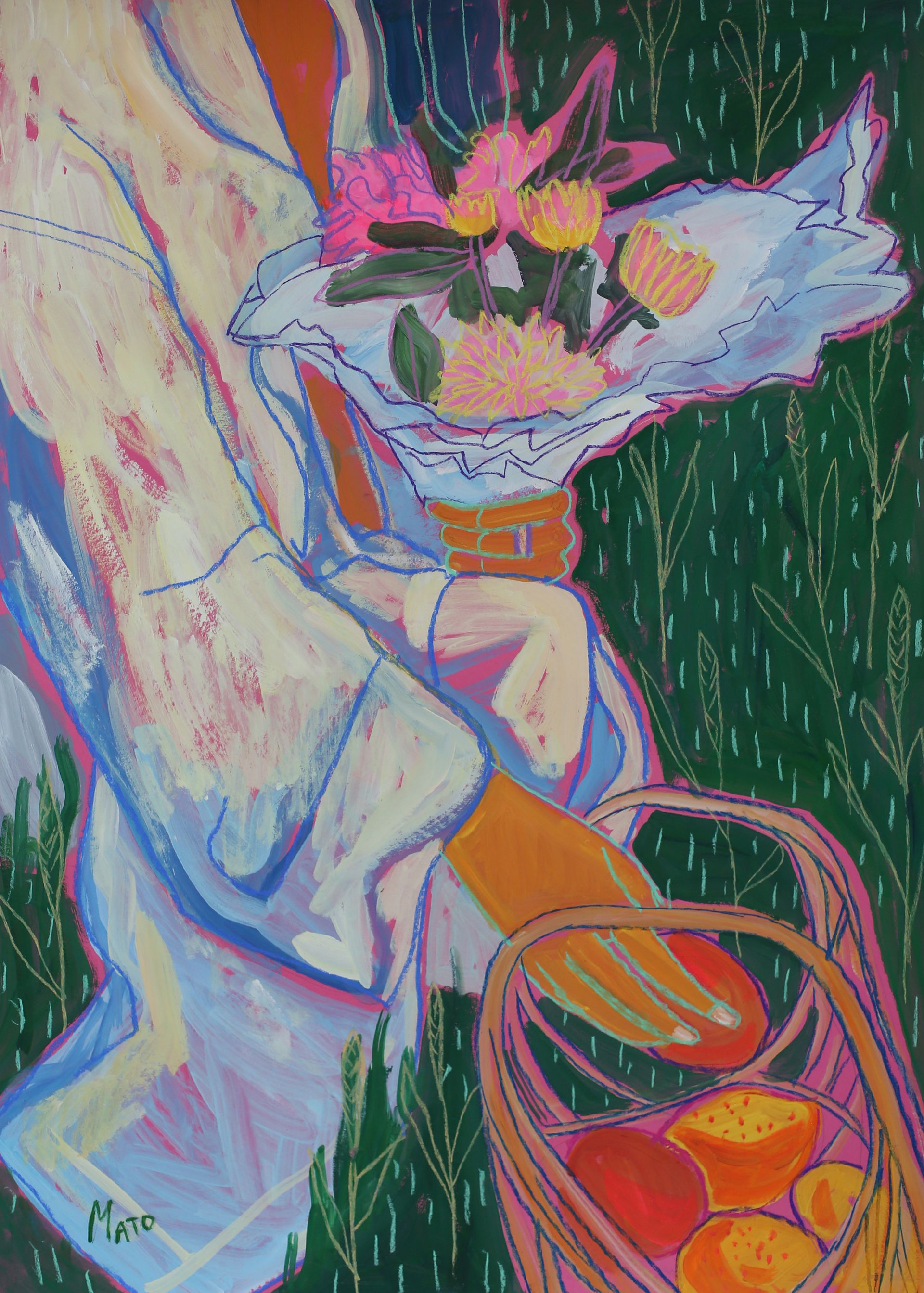 Александра Мато (Авторская графика - 
                  50 x 70 см) Корзина с персиками