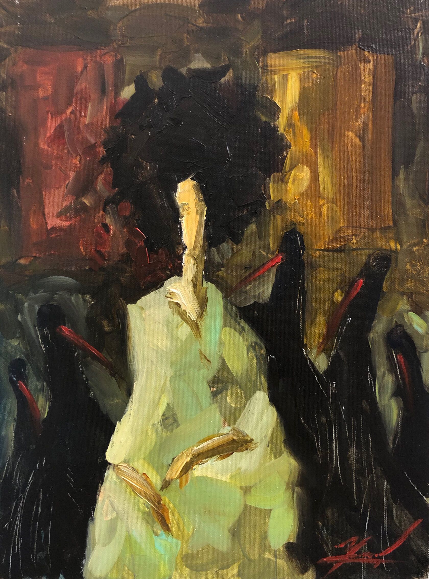 Святослав Игоревич Ушаков (Картина, живопись - 
                  30 x 40 см) Лида и птицы