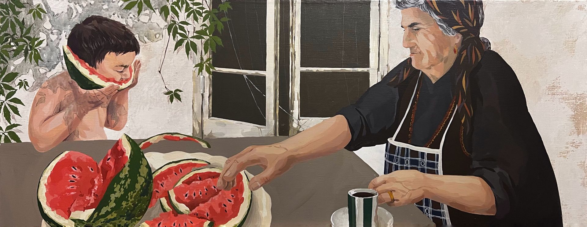 Софья Авакова (Картина, живопись - 
                  90 x 35 см) Иди арбуз есть!