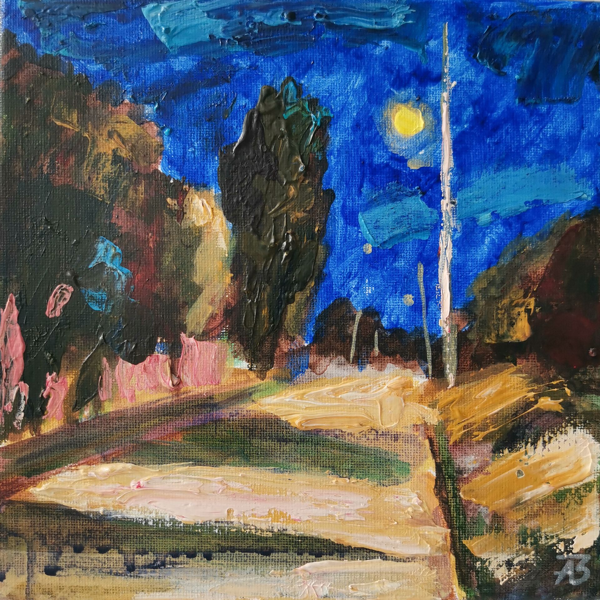 Зарина Абисалова (Картина, живопись - 
                  20 x 20 см) Ночное озарение