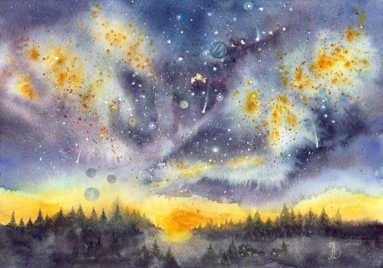 Алла Валежина (Авторская графика - 
                  42 x 30 см) Космос рядом